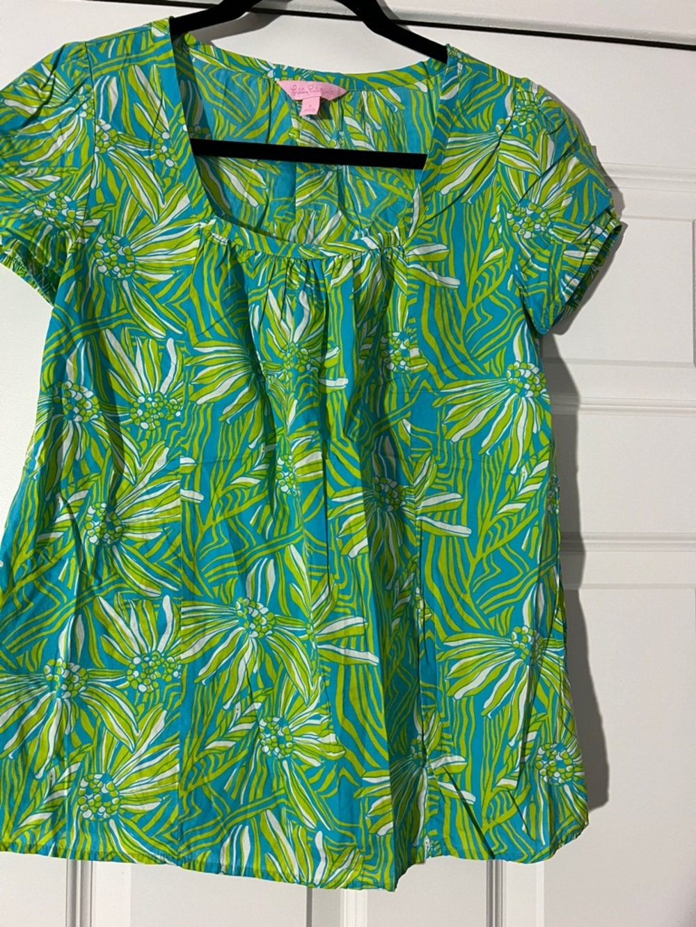 Bright Floral Scoop Neck Top in Aqua Green - Lilly Pulitzer